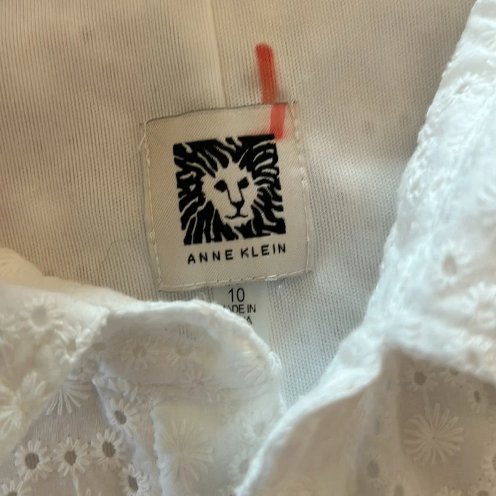 Anne Klein White button down Eyelet dress 10 NWT - Picture 2 of 6